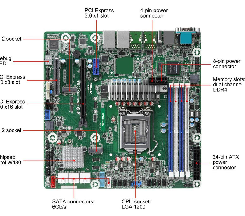 AsRock Rack W480D4U mATX Server Motherboard Intel  LGA 1200 Xeon W-1200 00 W480