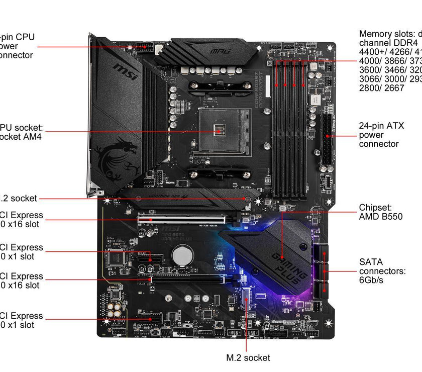 MSI MPG B550 GAMING PLUS AM4 AMD B550 SATA 6Gb/s USB 3.0 ATX AMD Motherboard