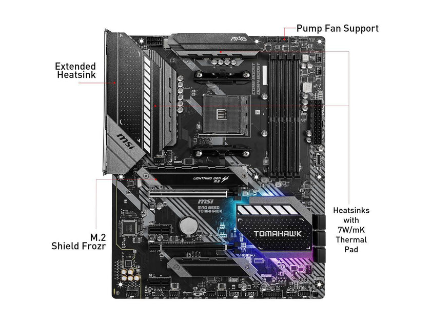 MSI MAG B550 TOMAHAWK AM4 AMD B550 SATA 6Gb/s USB 3.0 ATX AMD Motherboard