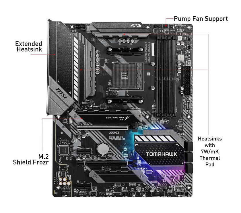 MSI MAG B550 TOMAHAWK AM4 AMD B550 SATA 6Gb/s USB 3.0 ATX AMD Motherboard