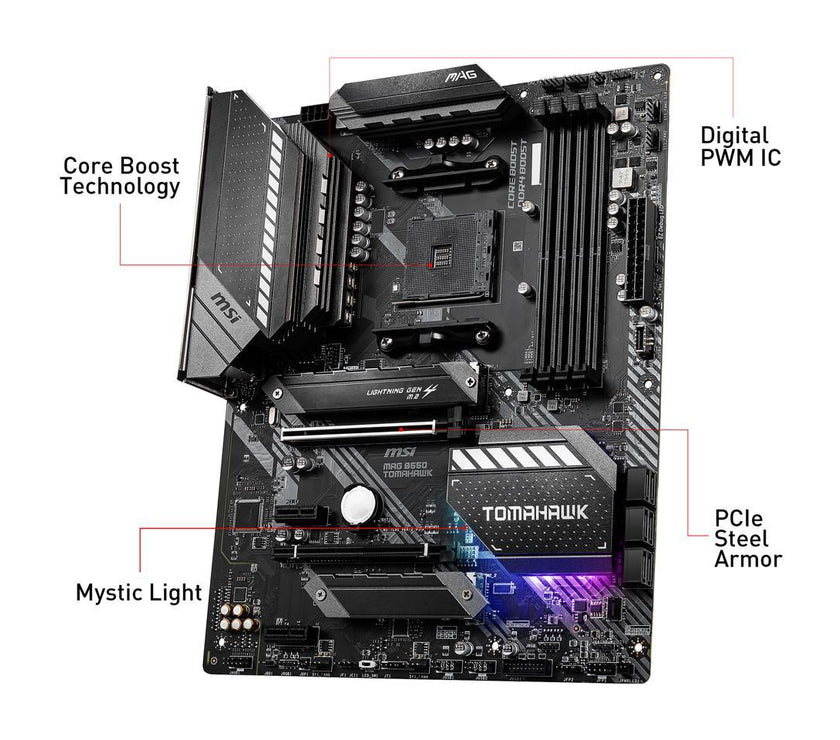 MSI MAG B550 TOMAHAWK AM4 AMD B550 SATA 6Gb/s USB 3.0 ATX AMD Motherboard