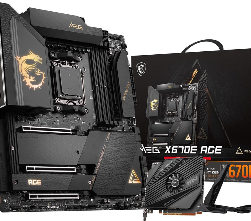 MSI MEG X670E ACE AM5 AMD X670 SATA 6Gb/s E-ATX AMD Ryzen™ 7000 Series Motherboards, DDR5, Wi-Fi 6E, 10G Super LAN + 2.5G LAN, PCIe 5.0 M.2 slots,  HD Audio with Audio Boost.