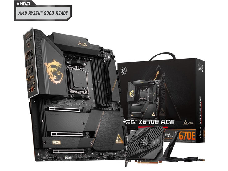 MSI MEG X670E ACE AM5 AMD X670 SATA 6Gb/s E-ATX AMD Ryzen™ 7000 Series Motherboards, DDR5, Wi-Fi 6E, 10G Super LAN + 2.5G LAN, PCIe 5.0 M.2 slots,  HD Audio with Audio Boost.