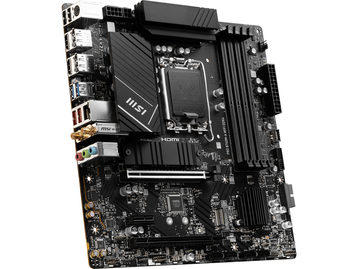 MSI PRO B760M-A WIFI DDR4 LGA 1700 (Intel 12th&13th Gen)  SATA 6Gb/s Micro ATX Motherboard,WiFi 6,Intel,2.5Gb LAN