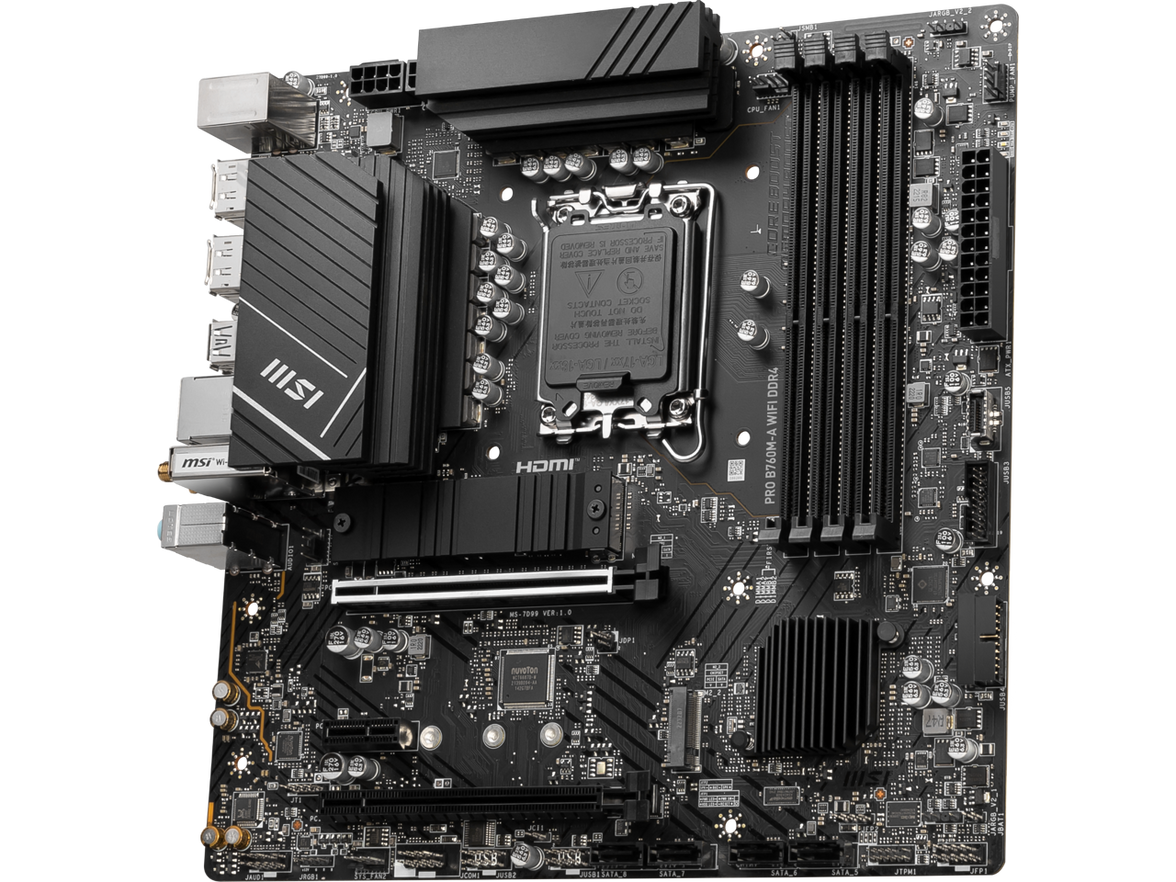 MSI PRO B760M-A WIFI DDR4 LGA 1700 (Intel 12th&13th Gen)  SATA 6Gb/s Micro ATX Motherboard,WiFi 6,Intel,2.5Gb LAN
