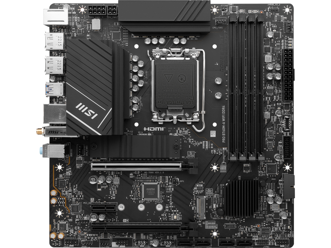 MSI PRO B760M-A WIFI DDR4 LGA 1700 (Intel 12th&13th Gen)  SATA 6Gb/s Micro ATX Motherboard,WiFi 6,Intel,2.5Gb LAN