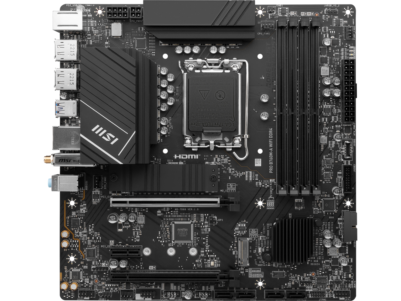 MSI PRO B760M-A WIFI DDR4 LGA 1700 (Intel 12th&13th Gen)  SATA 6Gb/s Micro ATX Motherboard,WiFi 6,Intel,2.5Gb LAN