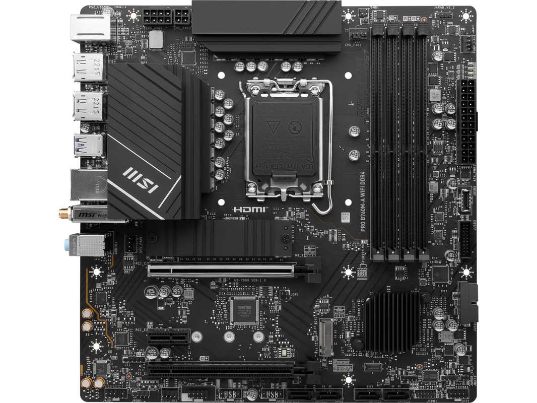 MSI PRO B760M-A WIFI DDR4 LGA 1700 (Intel 12th&13th Gen)  SATA 6Gb/s Micro ATX Motherboard,WiFi 6,Intel,2.5Gb LAN