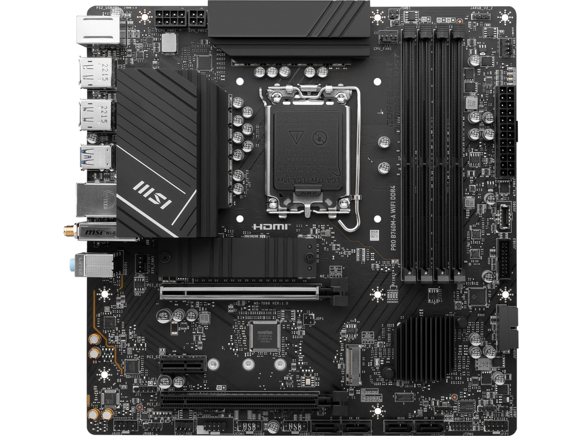 MSI PRO B760M-A WIFI DDR4 LGA 1700 (Intel 12th&13th Gen)  SATA 6Gb/s Micro ATX Motherboard,WiFi 6,Intel,2.5Gb LAN
