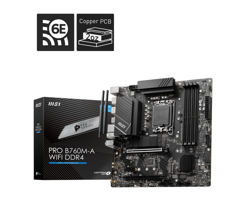 MSI PRO B760M-A WIFI DDR4 LGA 1700 (Intel 12th&13th Gen)  SATA 6Gb/s Micro ATX Motherboard,WiFi 6,Intel,2.5Gb LAN