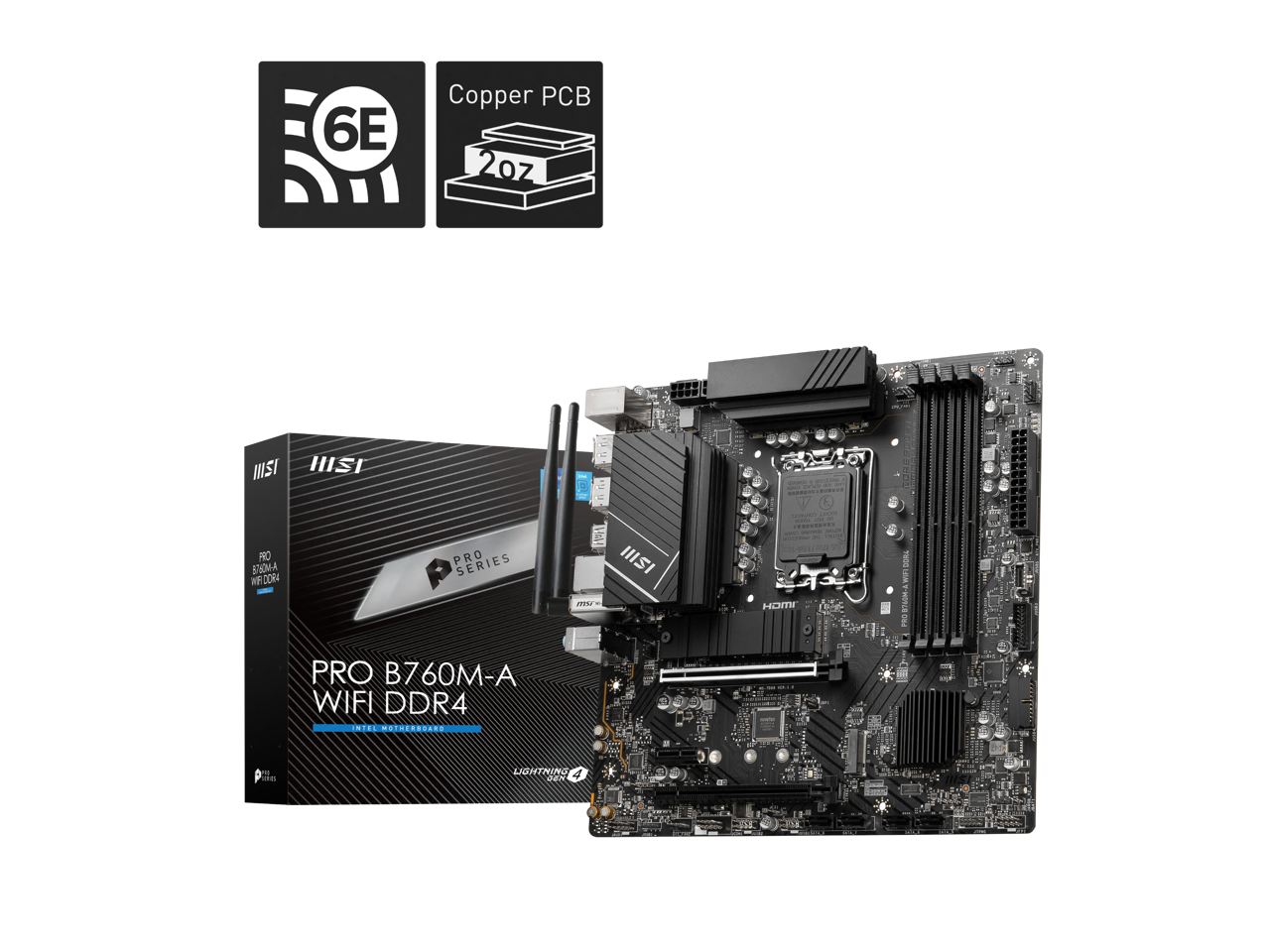 MSI PRO B760M-A WIFI DDR4 LGA 1700 (Intel 12th&13th Gen)  SATA 6Gb/s Micro ATX Motherboard,WiFi 6,Intel,2.5Gb LAN