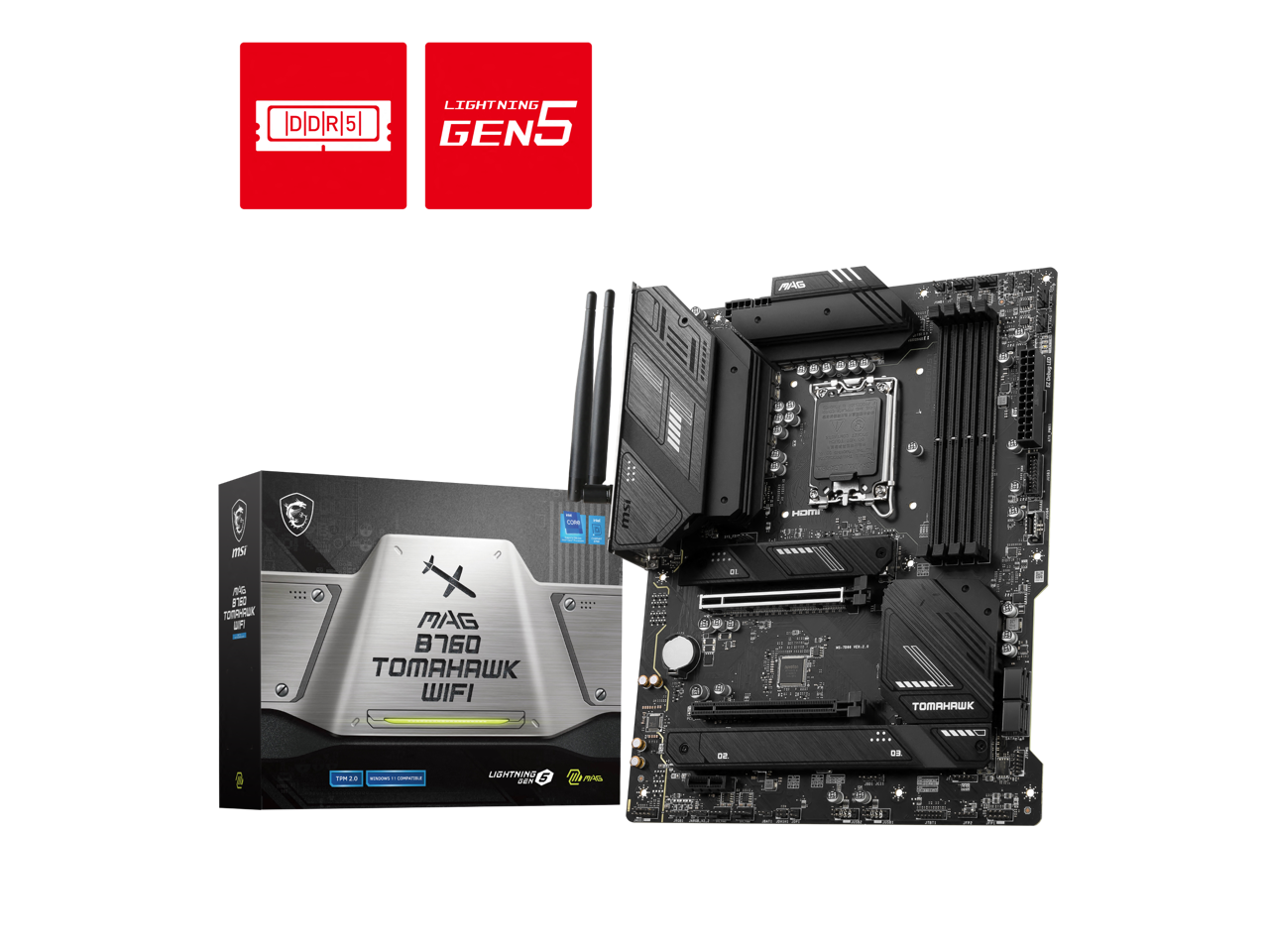 MSI MAG B760 TOMAHAWK WIFI LGA 1700 (Intel12th&13th Gen) SATA 6Gb/s ATX Motherboard (PCIe 5.0, DDR5,3xM.2 Slots,,WiFi 6,Intel 2.5Gb LAN)
