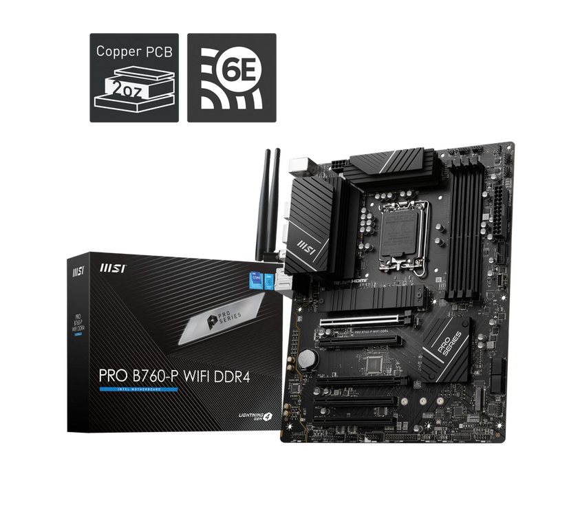 MSI PRO B760-P WIFI DDR4 LGA 1700 (l12th&13th Gen), SATA 6Gb/s  motherboard, WiFi 6,Intel 2.5Gb LAN,2xM.2 Slots