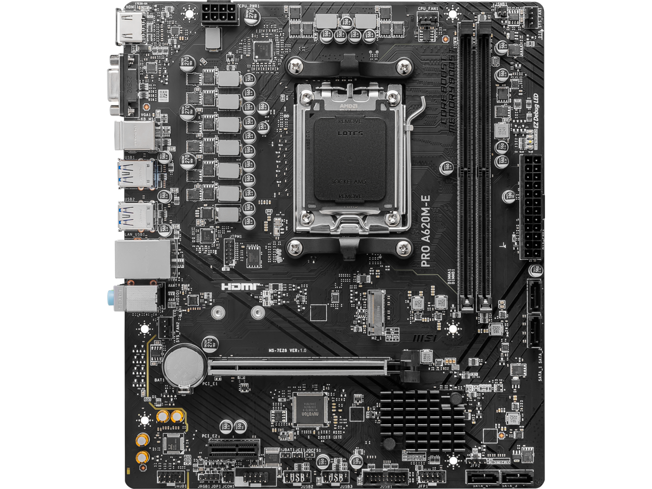 MSI PRO PRO A620M-E AM5 AMD A620 SATA 6Gb/s DDR5 mATX Motherboards AMD Ryzen™ 7000 Series Desktop Processors