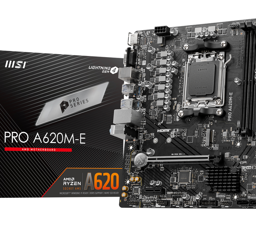 MSI PRO PRO A620M-E AM5 AMD A620 SATA 6Gb/s DDR5 mATX Motherboards AMD Ryzen™ 7000 Series Desktop Processors