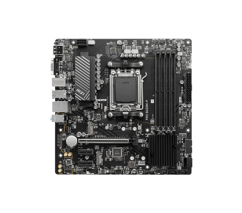 MSI PRO B650M-P AM5 Ryzen 7000 DDR5 SATA 6G 2x M.2 2.5G LAN 7.1 Audio mATX Motherboard