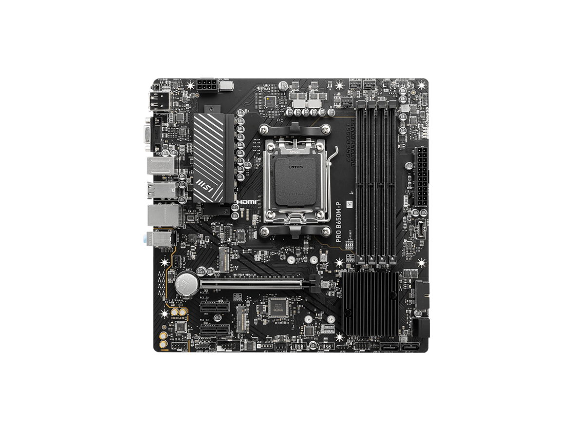 MSI PRO B650M-P AM5 Ryzen 7000 DDR5 SATA 6G 2x M.2 2.5G LAN 7.1 Audio mATX Motherboard