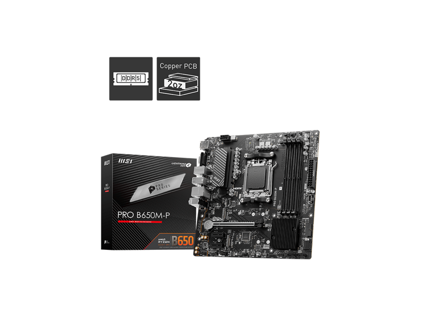 MSI PRO B650M-P AM5 Ryzen 7000 DDR5 SATA 6G 2x M.2 2.5G LAN 7.1 Audio mATX Motherboard