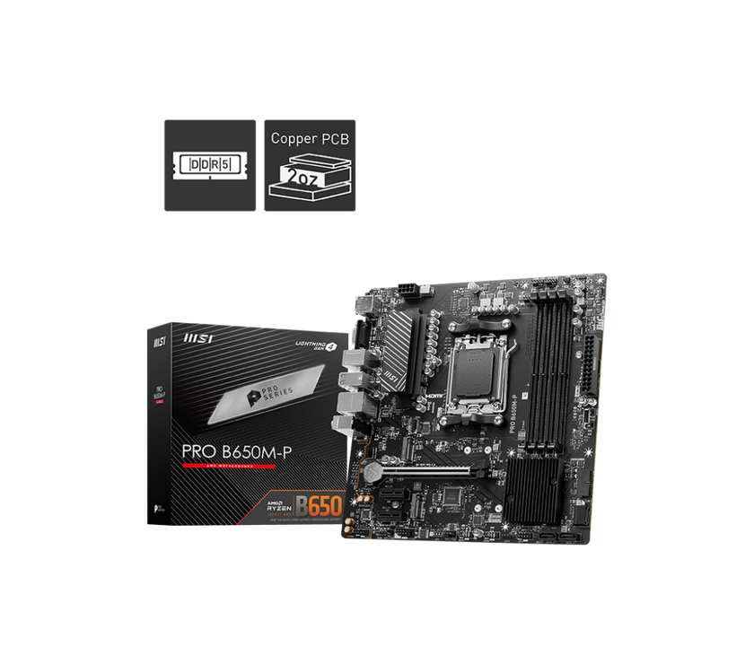 MSI PRO B650M-P AM5 Ryzen 7000 DDR5 SATA 6G 2x M.2 2.5G LAN 7.1 Audio mATX Motherboard