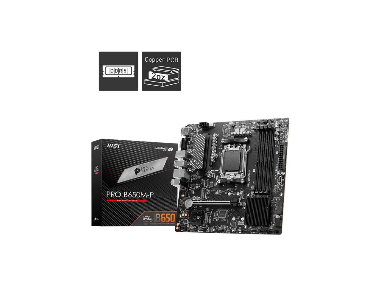 MSI PRO B650M-P AM5 Ryzen 7000 DDR5 SATA 6G 2x M.2 2.5G LAN 7.1 Audio mATX Motherboard