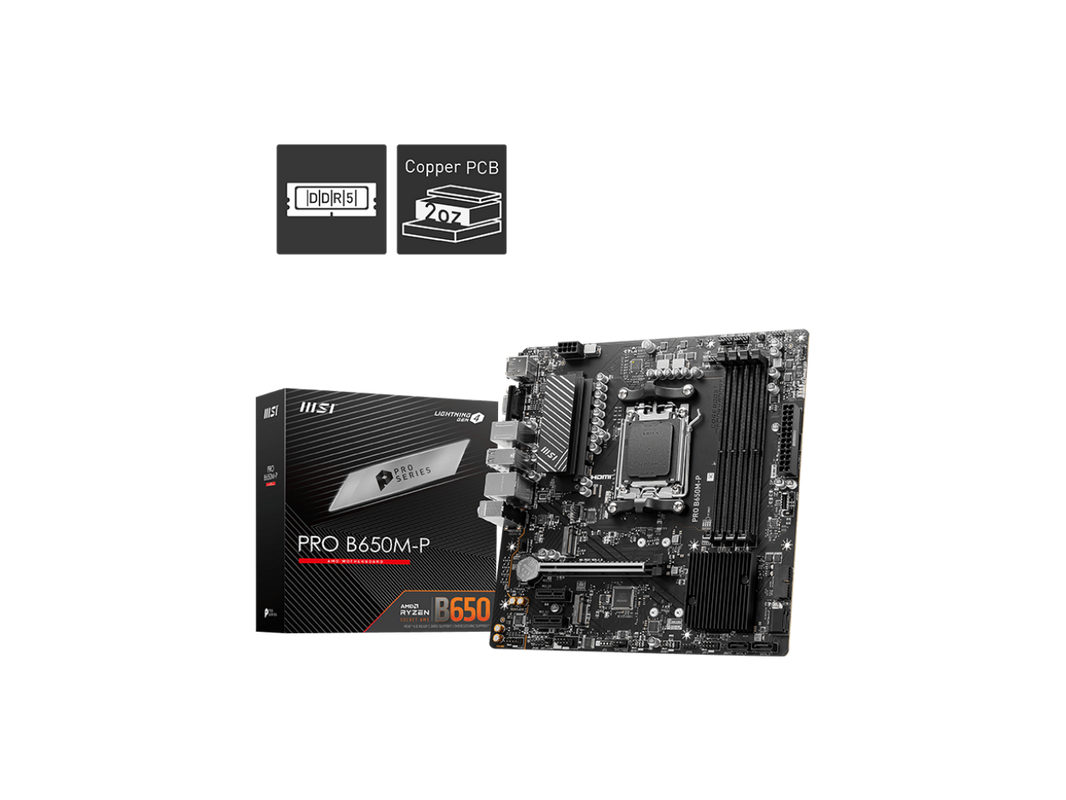 MSI PRO B650M-P AM5 Ryzen 7000 DDR5 SATA 6G 2x M.2 2.5G LAN 7.1 Audio mATX Motherboard