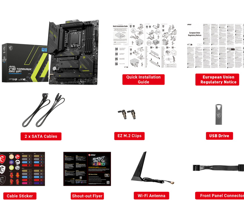 MSI MAG Z790 TOMAHAWK MAX WIFI LGA 1700(14th,13th,12th Gen) DDR5 ATX 8x SATA 6G  4x M.2  Wi-Fi 7  Bluetooth 2.5Gbps LAN Motherboard