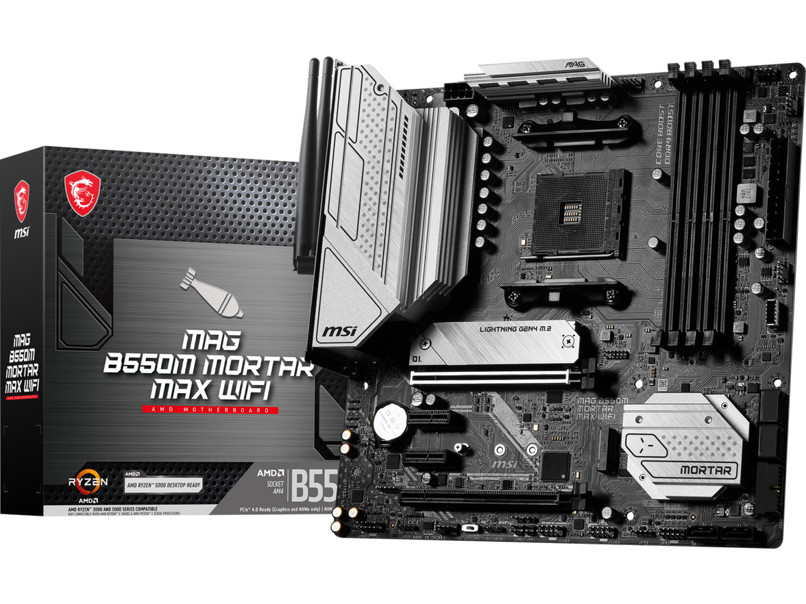 MSI MAG B550M MORTAR MAX WIFI DDR4 AM4 AMD B550 SATA 6Gb/s Micro-ATX Wi-Fi 6E 2.5Gbps LAN  M.2 (Key-E)  Motherboards - AMD
