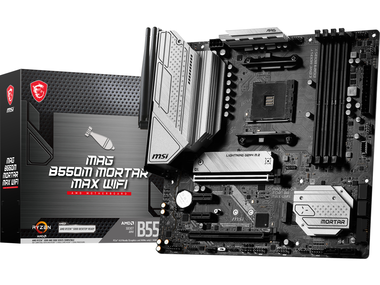 MSI MAG B550M MORTAR MAX WIFI DDR4 AM4 AMD B550 SATA 6Gb/s Micro-ATX Wi-Fi 6E 2.5Gbps LAN  M.2 (Key-E)  Motherboards - AMD