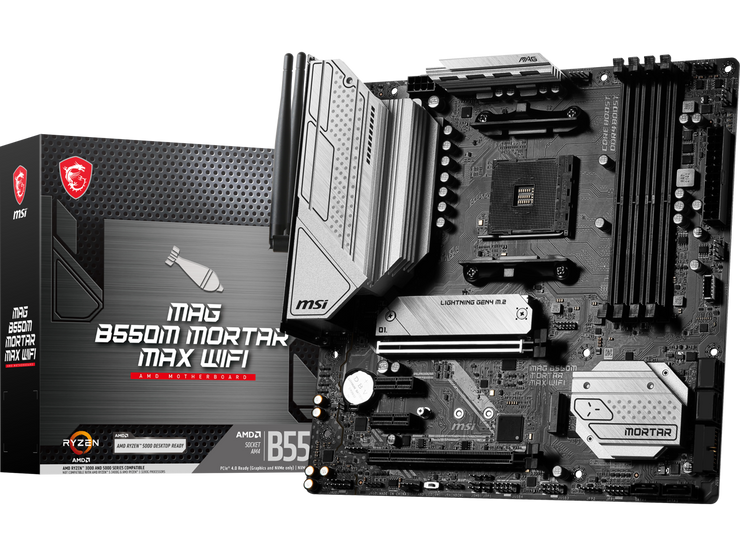 MSI MAG B550M MORTAR MAX WIFI DDR4 AM4 AMD B550 SATA 6Gb/s Micro-ATX Wi-Fi 6E 2.5Gbps LAN  M.2 (Key-E)  Motherboards - AMD
