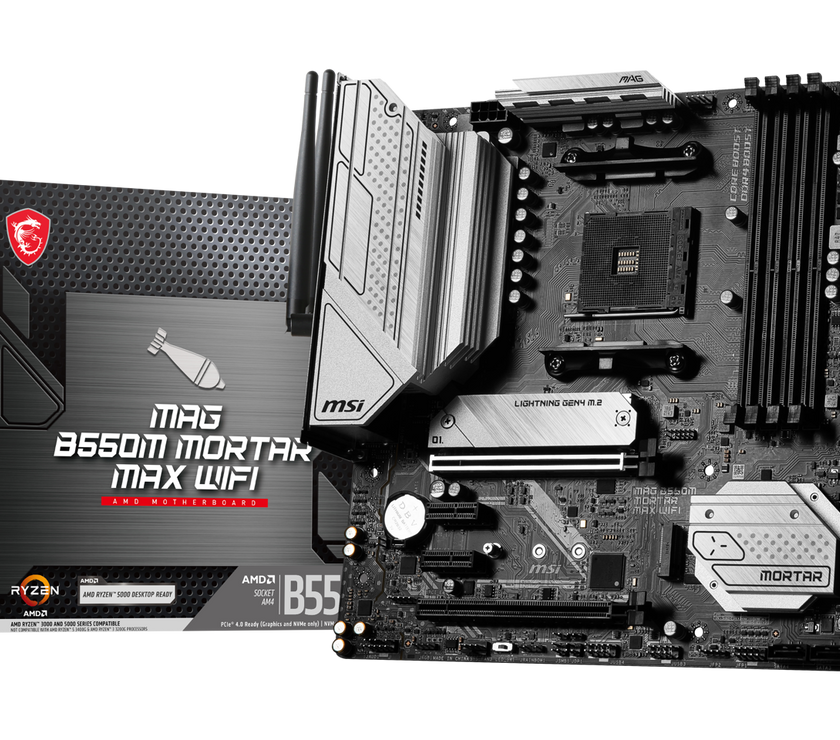 MSI MAG B550M MORTAR MAX WIFI DDR4 AM4 AMD B550 SATA 6Gb/s Micro-ATX Wi-Fi 6E 2.5Gbps LAN  M.2 (Key-E)  Motherboards - AMD