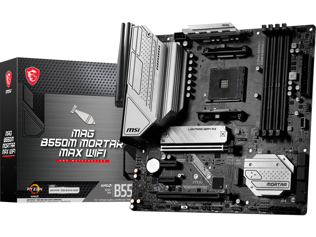 MSI MAG B550M MORTAR MAX WIFI DDR4 AM4 AMD B550 SATA 6Gb/s Micro-ATX Wi-Fi 6E 2.5Gbps LAN  M.2 (Key-E)  Motherboards - AMD