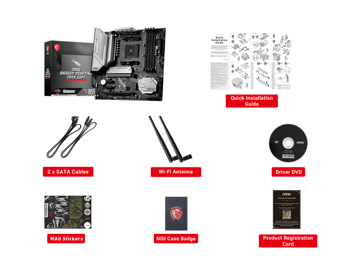 MSI MAG B550M MORTAR MAX WIFI DDR4 AM4 AMD B550 SATA 6Gb/s Micro-ATX Wi-Fi 6E 2.5Gbps LAN  M.2 (Key-E)  Motherboards - AMD
