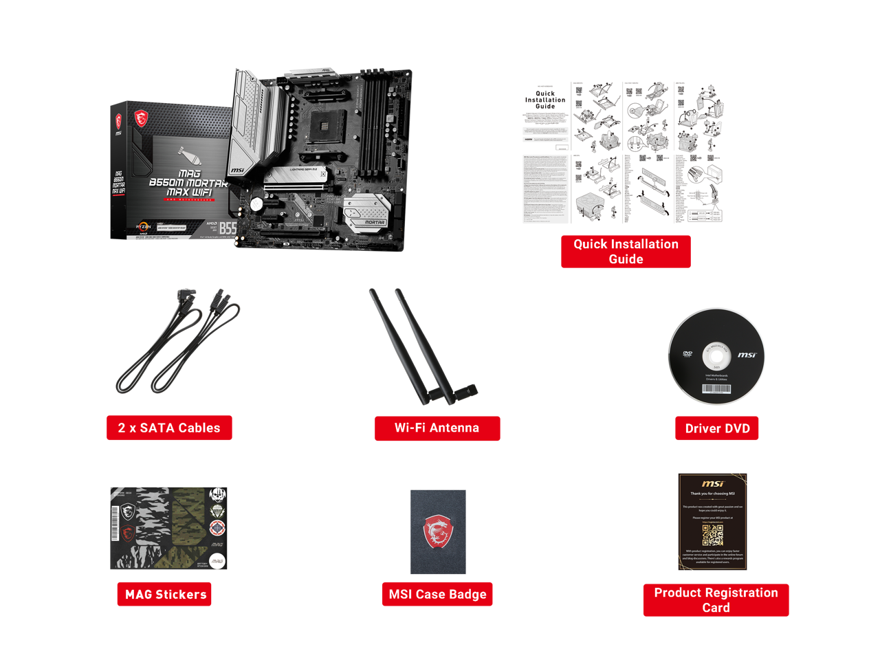 MSI MAG B550M MORTAR MAX WIFI DDR4 AM4 AMD B550 SATA 6Gb/s Micro-ATX Wi-Fi 6E 2.5Gbps LAN  M.2 (Key-E)  Motherboards - AMD