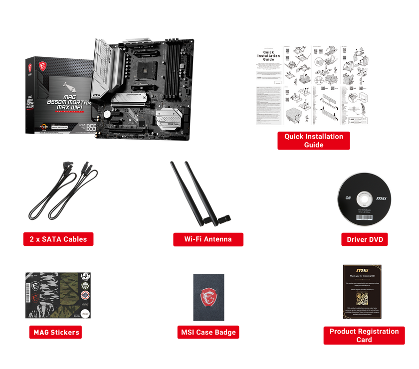 MSI MAG B550M MORTAR MAX WIFI DDR4 AM4 AMD B550 SATA 6Gb/s Micro-ATX Wi-Fi 6E 2.5Gbps LAN  M.2 (Key-E)  Motherboards - AMD