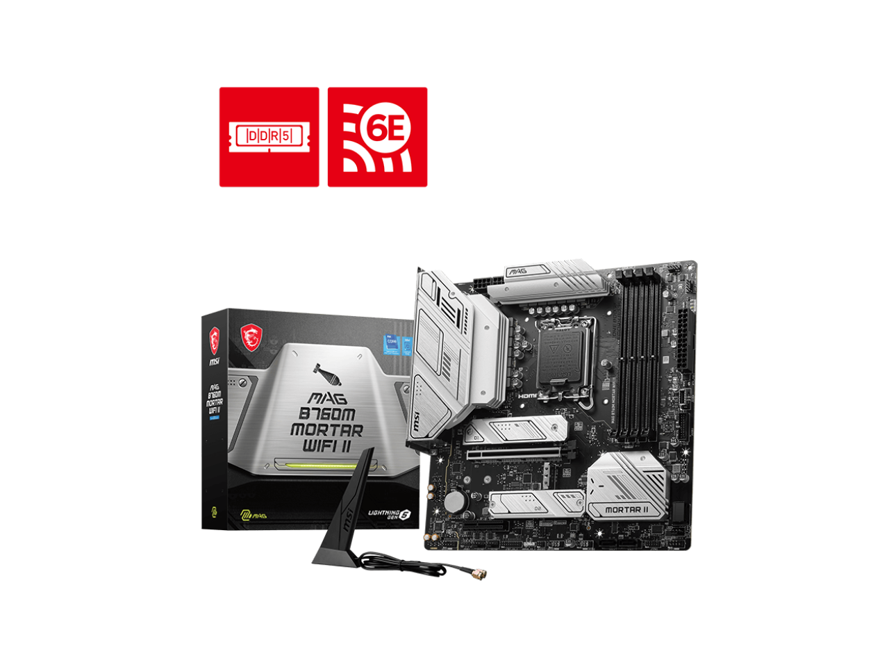 MSI MAG B760M MORTAR WIFI II LGA 1700 Intel B760 SATA 6Gb/s Micro ATX DDR5 PCI-E x16 slot  2.5Gbps LAN 3x M.2  Wi-Fi 6E Motherboard