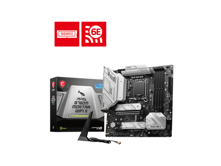 MSI MAG B760M MORTAR WIFI II LGA 1700 Intel B760 SATA 6Gb/s Micro ATX DDR5 PCI-E x16 slot  2.5Gbps LAN 3x M.2  Wi-Fi 6E Motherboard