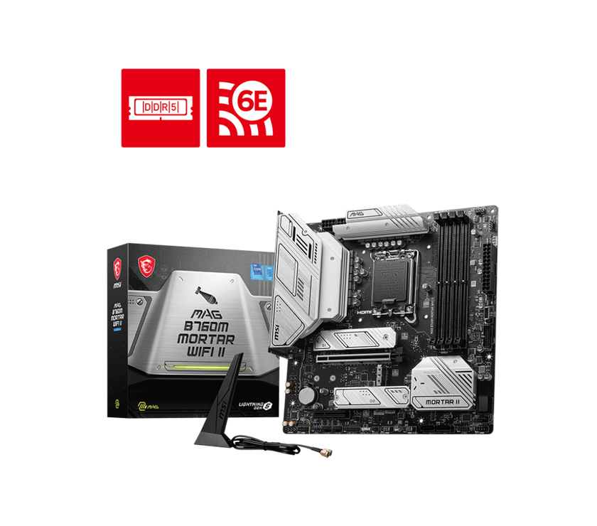 MSI MAG B760M MORTAR WIFI II LGA 1700 Intel B760 SATA 6Gb/s Micro ATX DDR5 PCI-E x16 slot  2.5Gbps LAN 3x M.2  Wi-Fi 6E Motherboard