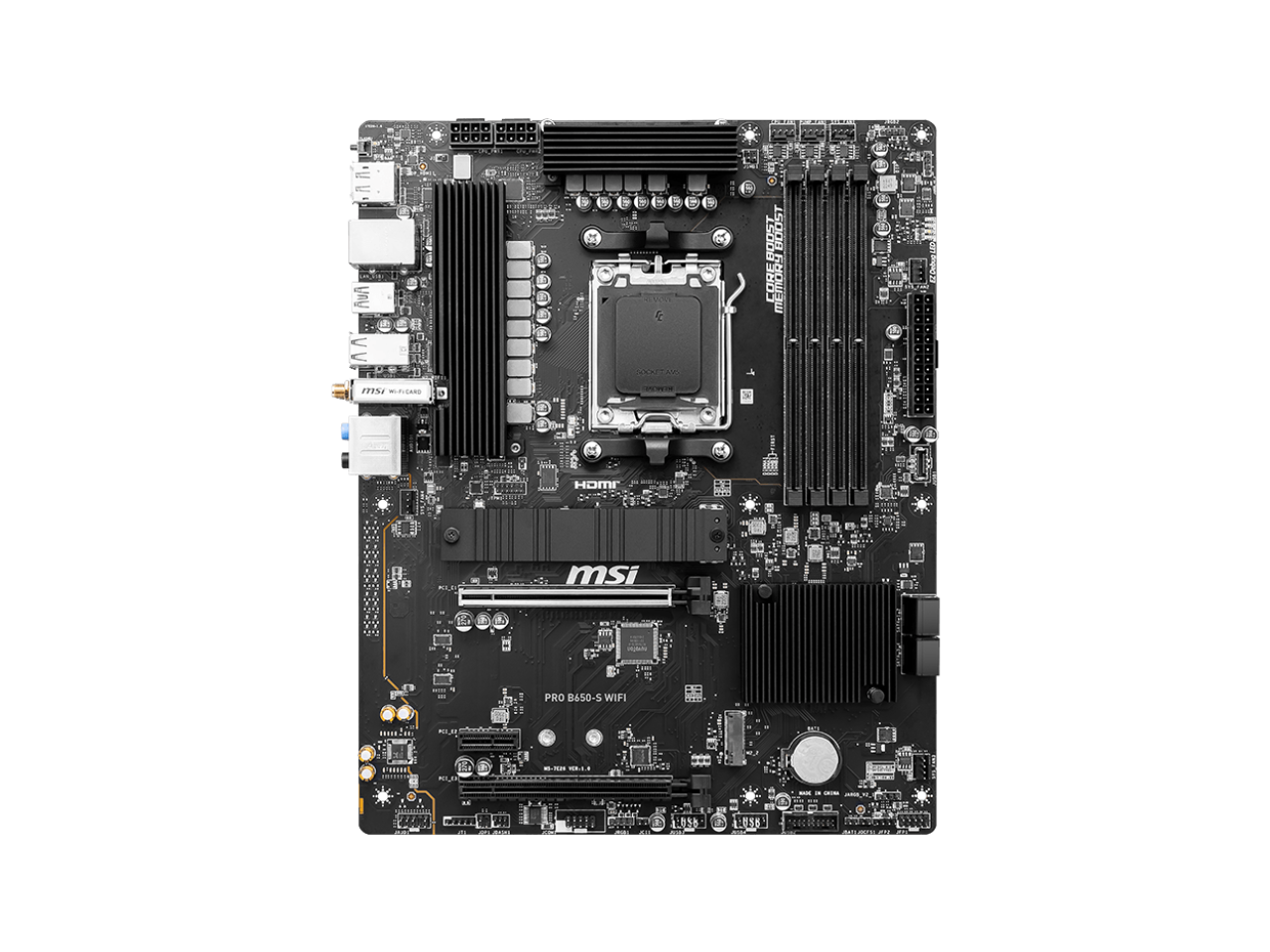 MSI PRO B650-S WIFI AM5 AMD B650 Ryzen 7000 DDR5 PCI-E x16 slot  Wi-Fi 6E Bluetooth SATA 6Gb/s ATX Motherboard