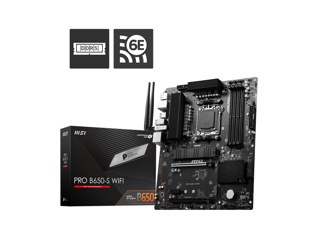 MSI PRO B650-S WIFI AM5 AMD B650 Ryzen 7000 DDR5 PCI-E x16 slot  Wi-Fi 6E Bluetooth SATA 6Gb/s ATX Motherboard