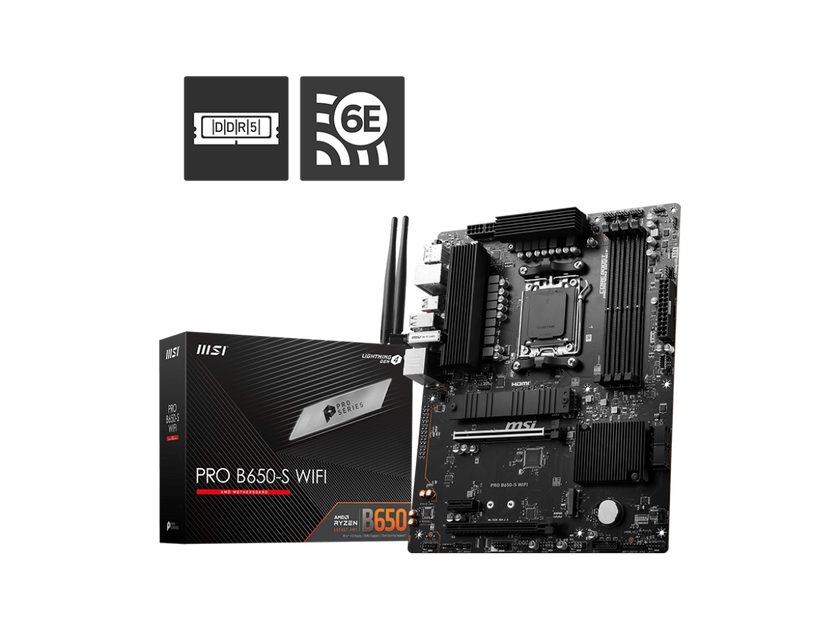 MSI PRO B650-S WIFI AM5 AMD B650 Ryzen 7000 DDR5 PCI-E x16 slot  Wi-Fi 6E Bluetooth SATA 6Gb/s ATX Motherboard