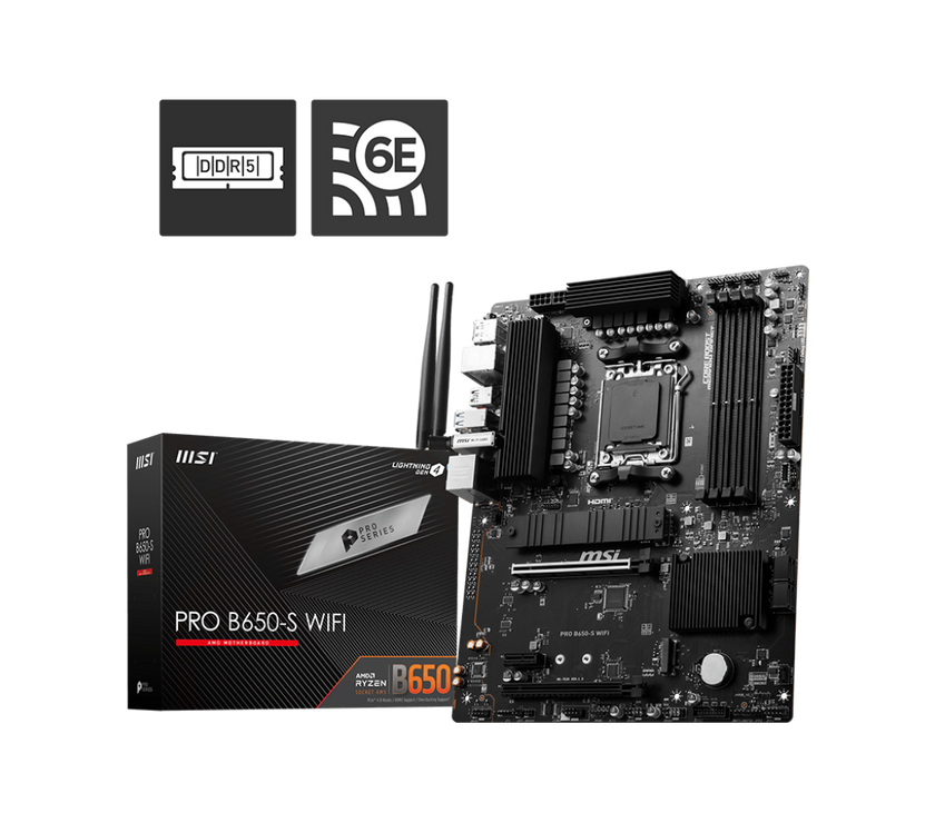 MSI PRO B650-S WIFI AM5 AMD B650 Ryzen 7000 DDR5 PCI-E x16 slot  Wi-Fi 6E Bluetooth SATA 6Gb/s ATX Motherboard