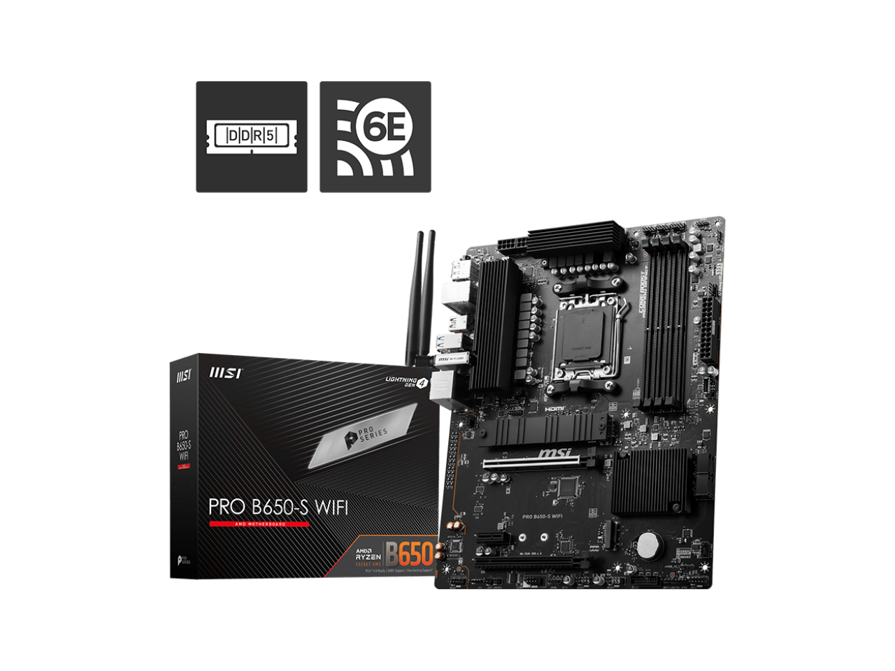 MSI PRO B650-S WIFI AM5 AMD B650 Ryzen 7000 DDR5 PCI-E x16 slot  Wi-Fi 6E Bluetooth SATA 6Gb/s ATX Motherboard
