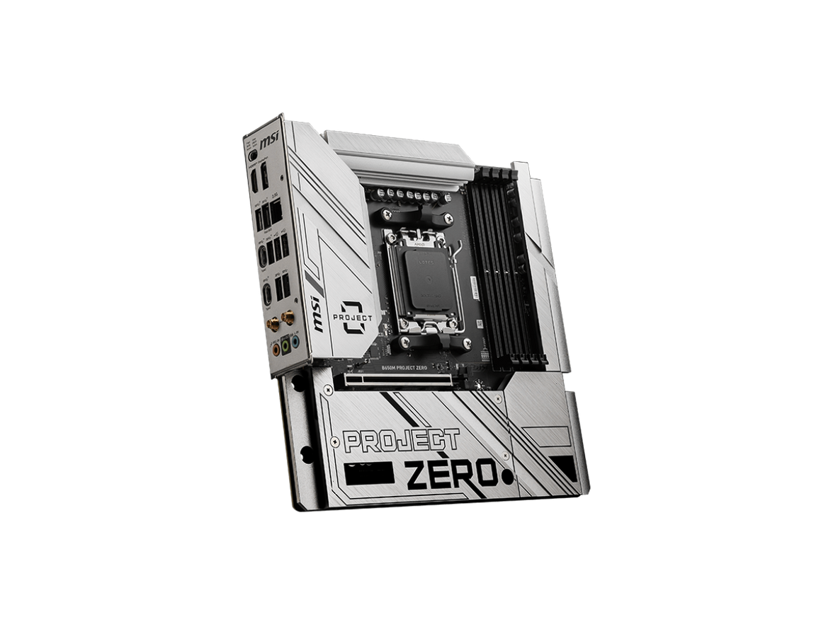 MSI B650M PROJECT ZERO AM5 AMD B650 Ryzen 7000 SATA DDR5 PCI-E x16 slot 2x M.2 Wi-Fi 6E Bluetooth 6Gb/s mATX Back Connect Design Motherboard