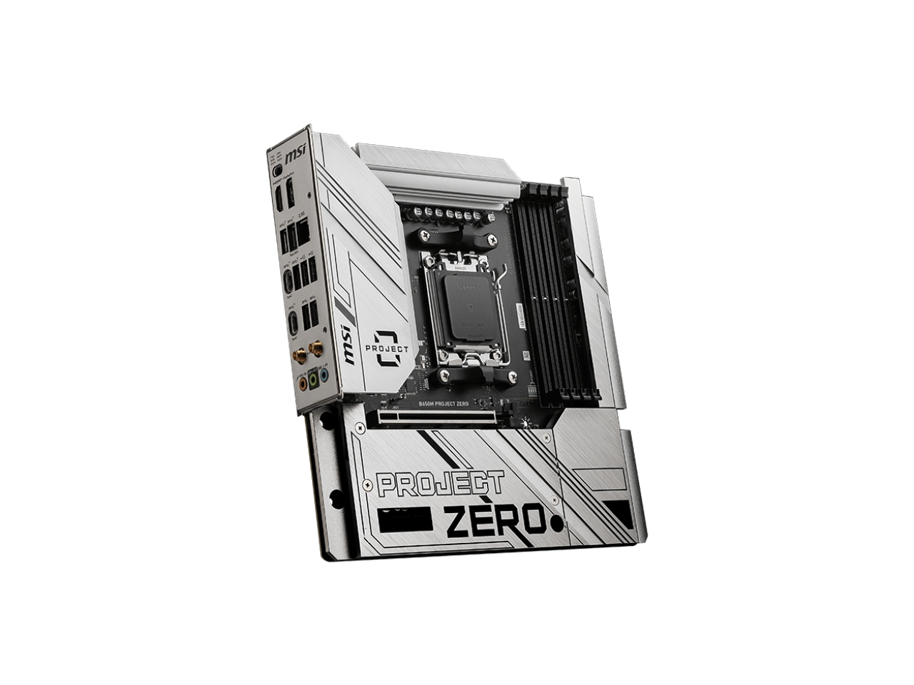 MSI B650M PROJECT ZERO AM5 AMD B650 Ryzen 7000 SATA DDR5 PCI-E x16 slot 2x M.2 Wi-Fi 6E Bluetooth 6Gb/s mATX Back Connect Design Motherboard