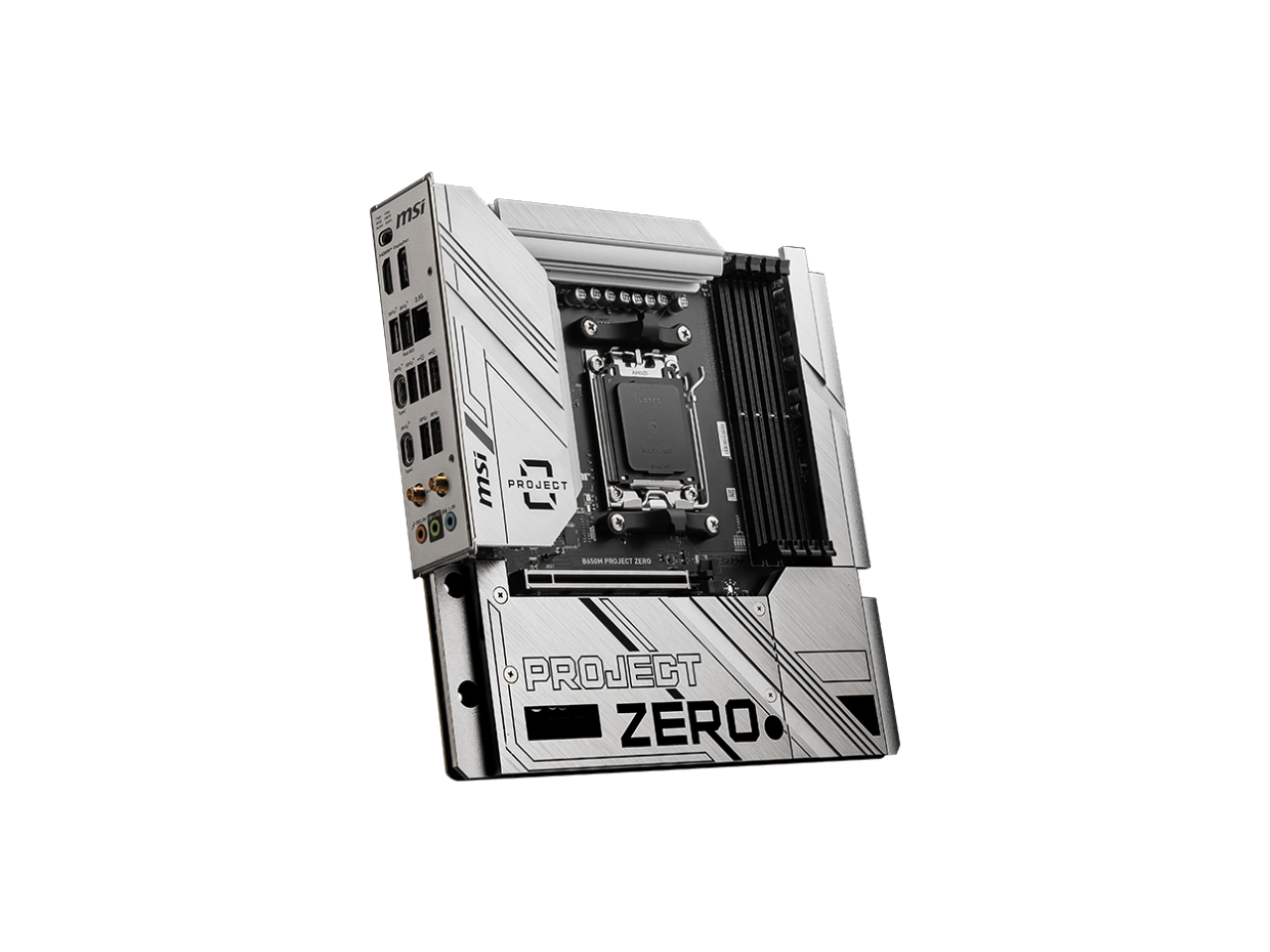 MSI B650M PROJECT ZERO AM5 AMD B650 Ryzen 7000 SATA DDR5 PCI-E x16 slot 2x M.2 Wi-Fi 6E Bluetooth 6Gb/s mATX Back Connect Design Motherboard