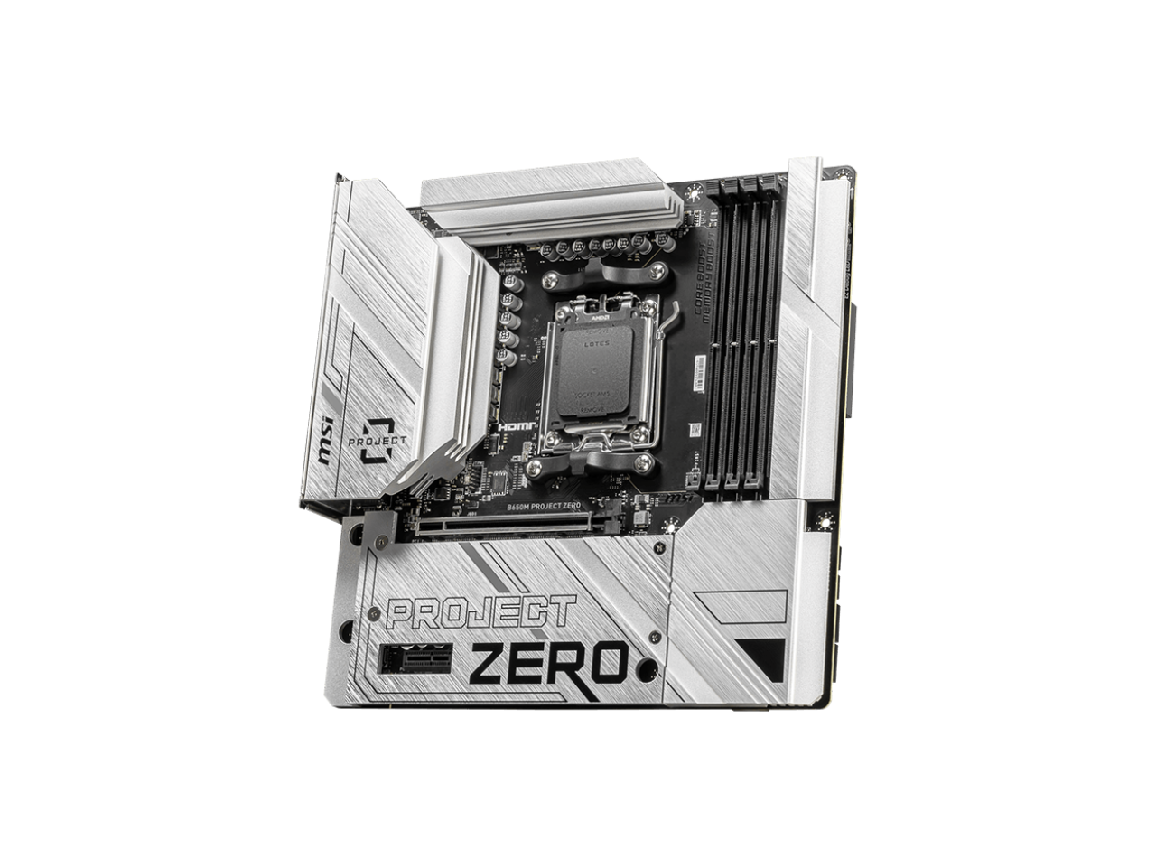 MSI B650M PROJECT ZERO AM5 AMD B650 Ryzen 7000 SATA DDR5 PCI-E x16 slot 2x M.2 Wi-Fi 6E Bluetooth 6Gb/s mATX Back Connect Design Motherboard