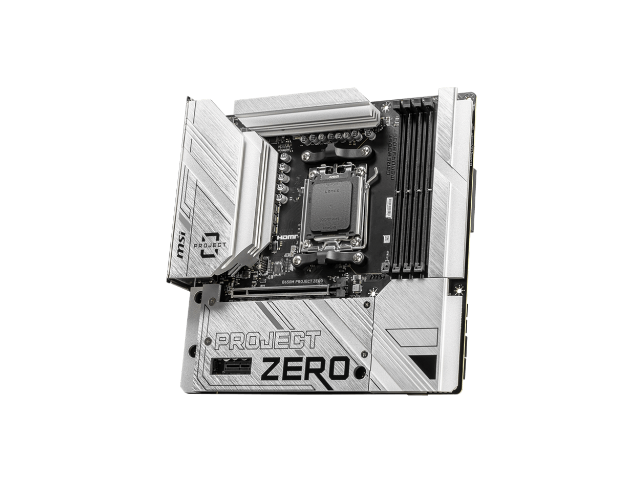 MSI B650M PROJECT ZERO AM5 AMD B650 Ryzen 7000 SATA DDR5 PCI-E x16 slot 2x M.2 Wi-Fi 6E Bluetooth 6Gb/s mATX Back Connect Design Motherboard