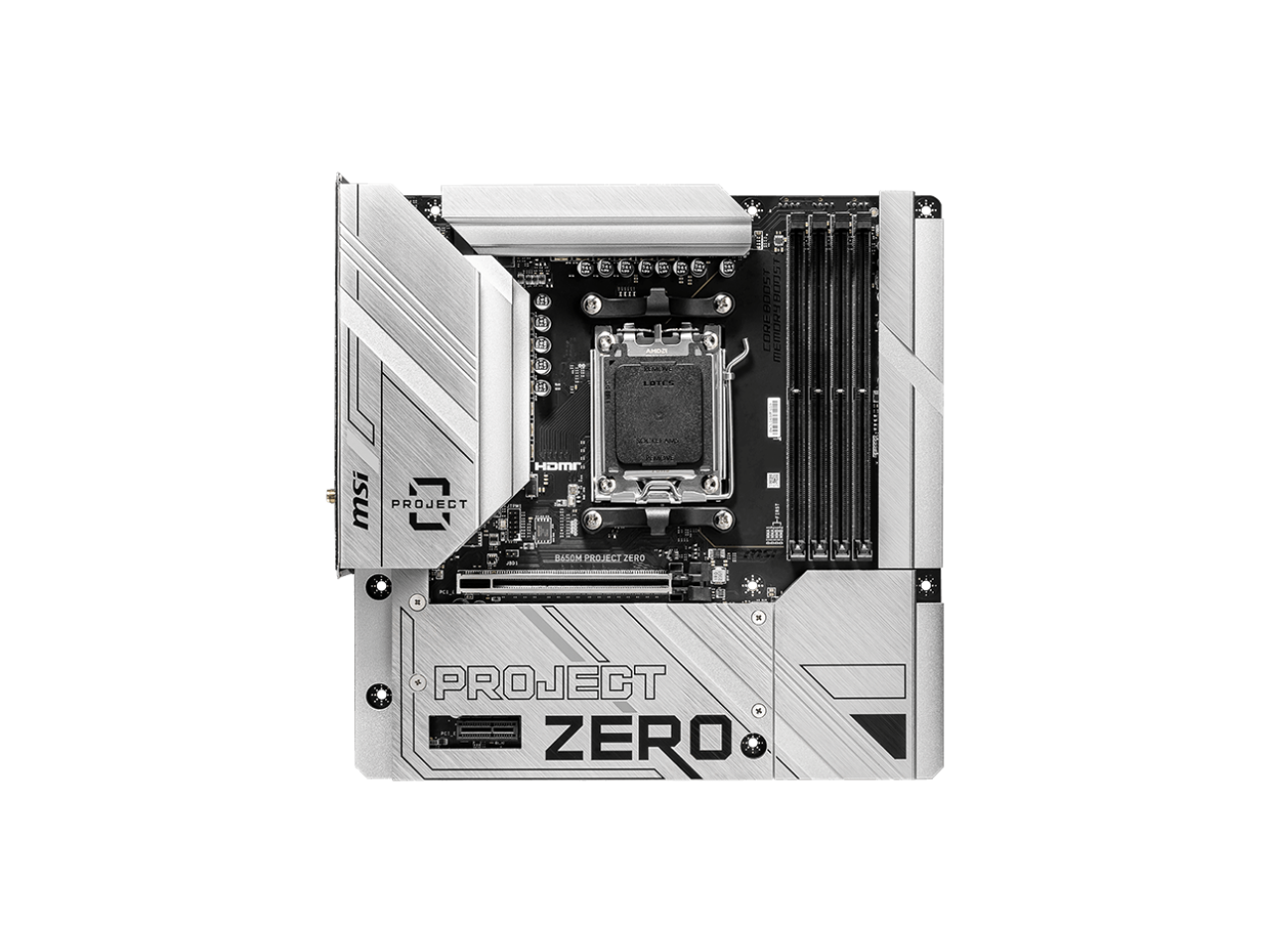 MSI B650M PROJECT ZERO AM5 AMD B650 Ryzen 7000 SATA DDR5 PCI-E x16 slot 2x M.2 Wi-Fi 6E Bluetooth 6Gb/s mATX Back Connect Design Motherboard