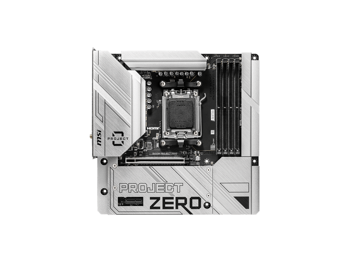 MSI B650M PROJECT ZERO AM5 AMD B650 Ryzen 7000 SATA DDR5 PCI-E x16 slot 2x M.2 Wi-Fi 6E Bluetooth 6Gb/s mATX Back Connect Design Motherboard