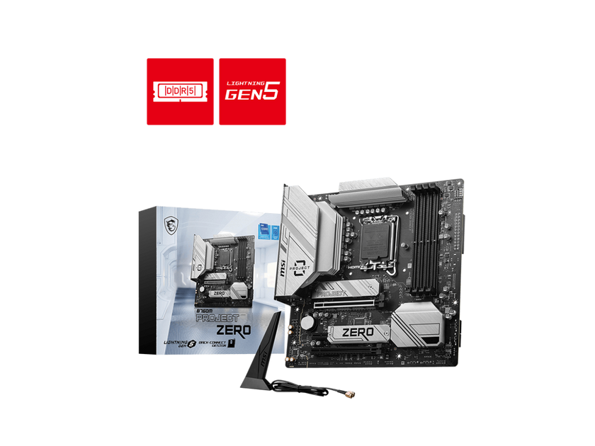 MSI B760M PROJECT ZERO Wi-Fi 6E LGA 1700 Intel B760 SATA 6Gb/s LGA1700 DDR5 Back Connect Design mATX Motherboards